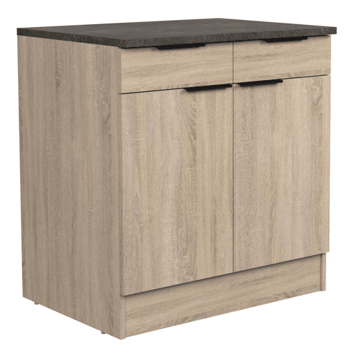 Móvel de cozinha inferior Arko estilo industrial em carvalho bruto e preto com 2 gavetas e 2 portas 80x86x60 cm.