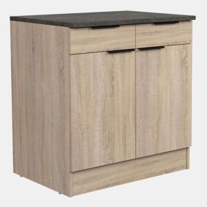 Móvel de cozinha inferior Arko estilo industrial em carvalho bruto e preto com 2 gavetas e 2 portas 80x86x60 cm.