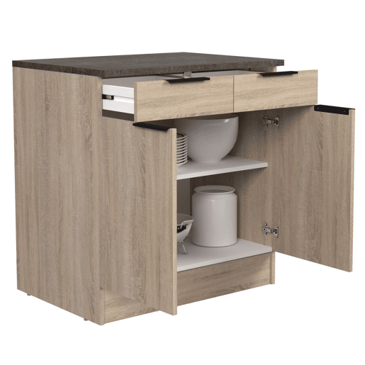 Móvel de cozinha inferior Arko estilo industrial em carvalho bruto e preto com 2 gavetas e 2 portas 80x86x60 cm.