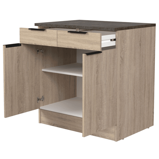 Móvel de cozinha inferior Arko estilo industrial em carvalho bruto e preto com 2 gavetas e 2 portas 80x86x60 cm.