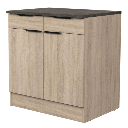 Móvel de cozinha inferior Arko estilo industrial em carvalho bruto e preto com 2 gavetas e 2 portas 80x86x60 cm.