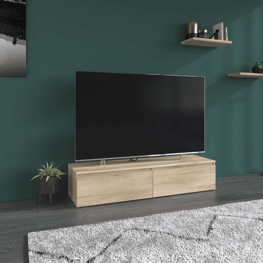 Móvel de TV de parede Erebus de 138 cm em estilo natural em carvalho Kronberg com 2 gavetas