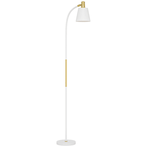 HOMCOM Candeeiro de Pé LED Candeeiro de Pé para Sala de Estar com Altura Ajustável Ecrã Interruptor Basculante para Sala de Estar Escritório Quarto 49x21x127-160 cm Branco e Dourado