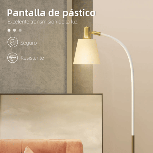 HOMCOM Candeeiro de Pé LED Candeeiro de Pé para Sala de Estar com Altura Ajustável Ecrã Interruptor Basculante para Sala de Estar Escritório Quarto 49x21x127-160 cm Branco e Dourado