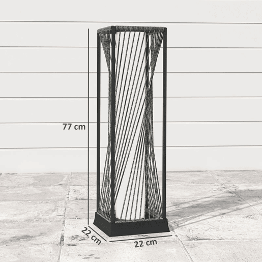 Outsunny Candeeiro de Jardim em Vime Sintético Candeeiro Solar com Luzes LED Ligação e Desligação Automática Impermeável para Exterior Varanda Pátio 22x22x77 cm Cinzento