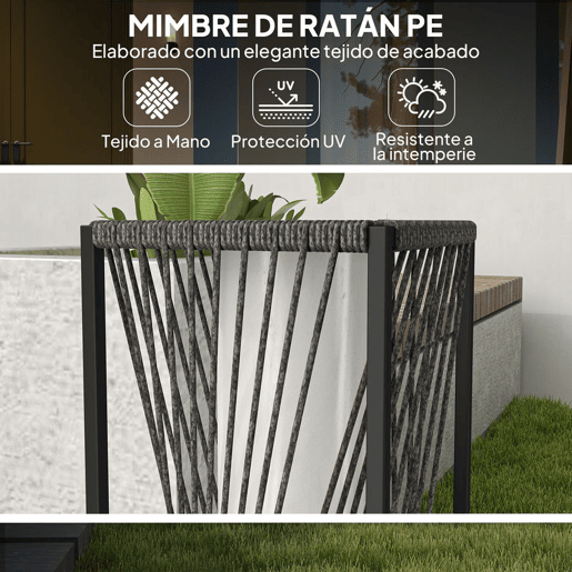 Outsunny Candeeiro de Jardim em Vime Sintético Candeeiro Solar com Luzes LED Ligação e Desligação Automática Impermeável para Exterior Varanda Pátio 22x22x77 cm Cinzento