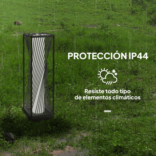 Outsunny Candeeiro de Jardim em Vime Sintético Candeeiro Solar com Luzes LED Ligação e Desligação Automática Impermeável para Exterior Varanda Pátio 22x22x77 cm Cinzento