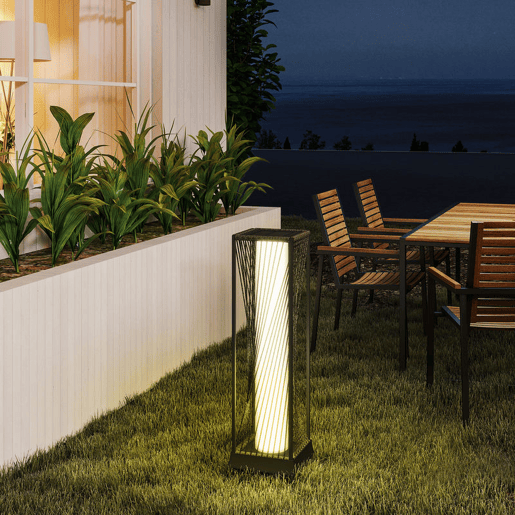 Outsunny Candeeiro de Jardim em Vime Sintético Candeeiro Solar com Luzes LED Ligação e Desligação Automática Impermeável para Exterior Varanda Pátio 22x22x77 cm Cinzento