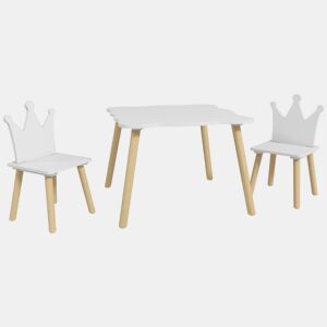 AIYAPLAY Mesa e Cadeiras Infantis de 3 Peças Mesa Infantil com 2 Cadeiras com Encosto em Forma de Coroa para Crianças de 3-6 Anos para Sala de Jogos Dormitório Escola Infantil Branco