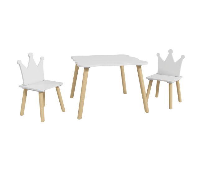 Aiyaplay mesa y sillas infantiles de 3 piezas mesa infantil con 2 sillas con respaldo en forma de corona para niños de 3-6 años para sala de juegos dormitorio guardería blanco
