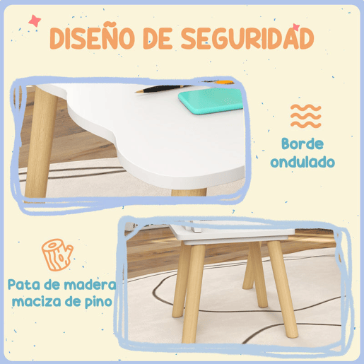 AIYAPLAY Mesa e Cadeiras Infantis de 3 Peças Mesa Infantil com 2 Cadeiras com Encosto em Forma de Coroa para Crianças de 3-6 Anos para Sala de Jogos Dormitório Escola Infantil Branco
