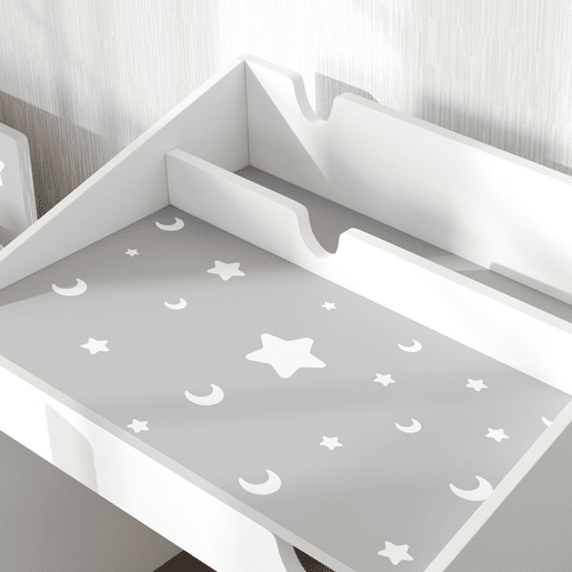 AIYAPLAY Conjunto de Secretária e Cadeira para Crianças acima de 3 Anos Secretária Infantil com Gaveta Amovível e Compartimento para Dormitório Sala de Jogos Cinza e Branco
