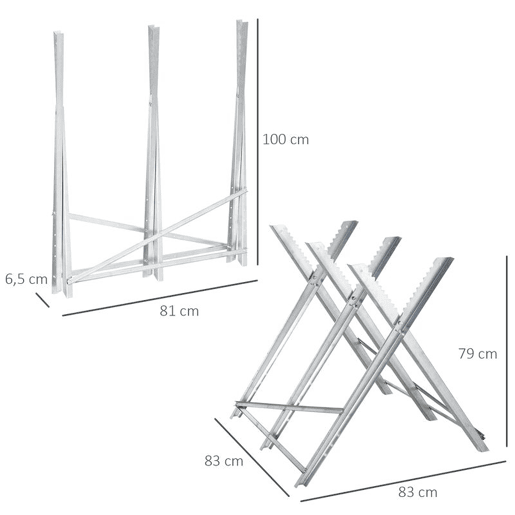 DURHAND Cavalete para Serrar Dobrável com Altura Ajustável Cavalete com Estrutura Triangular de Metal Suporte para Lenha Carga100 kg 83x83x79 cm Prata