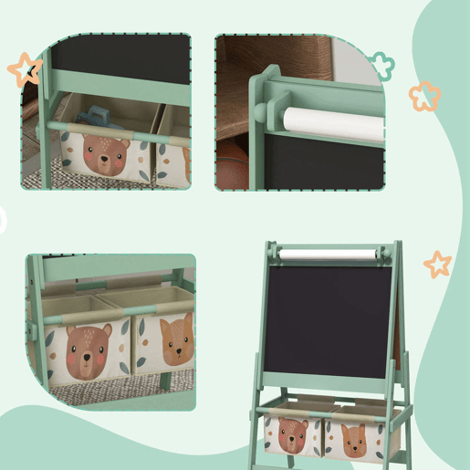 ZONEKIZ Conjunto para Crianças Inclui 1 Mesa com 2 Cadeiras Infantis e 1 Cavalete 3 em 1 com Cestos de Armazenamento Desenho de Animais para Dormitório Sala de Jogos Verde ZONEKIZ Conjunto para Crianças Inclui 1 Mesa com 2 Cadeiras Infantis e 1 Cavalete 3 em 1 com Cestos de Armazenamento Desenho de Animais para Dormitório Sala de Jogos Verde