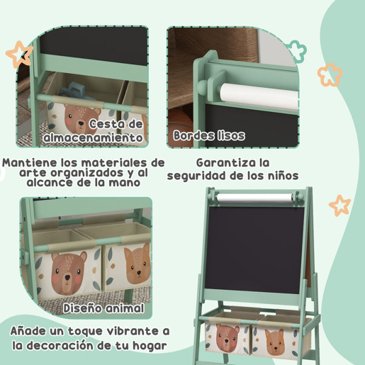 ZONEKIZ Conjunto para Crianças Inclui 1 Mesa com 2 Cadeiras Infantis e 1 Cavalete 3 em 1 com Cestos de Armazenamento Desenho de Animais para Dormitório Sala de Jogos Verde ZONEKIZ Conjunto para Crianças Inclui 1 Mesa com 2 Cadeiras Infantis e 1 Cavalete 3 em 1 com Cestos de Armazenamento Desenho de Animais para Dormitório Sala de Jogos Verde