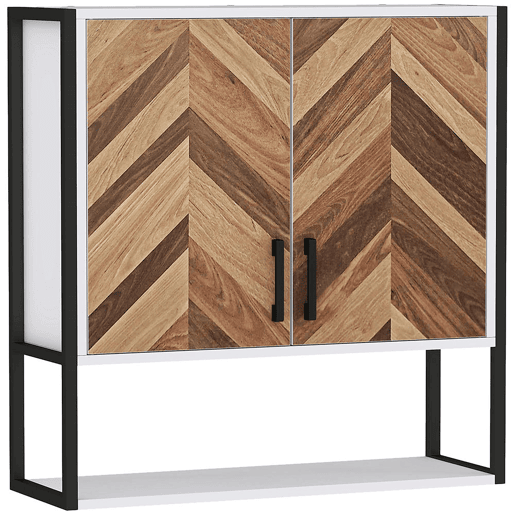 HOMCOM Armário de Parede para Casa de Banho Móvel Casa de Banho de Parede Armário Suspenso de Arrumação com 2 Portas Prateleiras Ajustáveis e Prateleira Aberta 59x20x60 cm Branco e Madeira