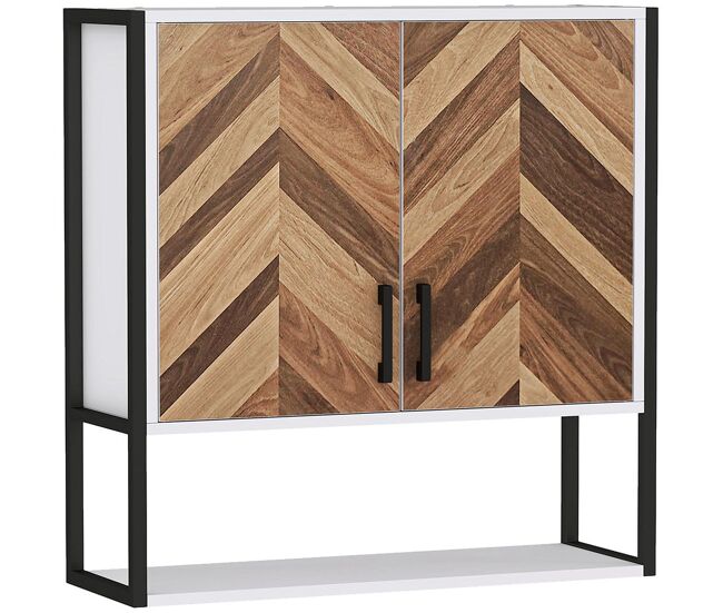Homcom armario de pared para baño multiusos mueble de baño suspendido armario colgante de almacenamiento con 2 puertas estante ajustable y estante abierto 59x20x60 cm multicolor