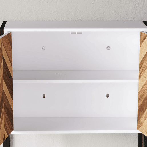 HOMCOM Armário de Parede para Casa de Banho Móvel Casa de Banho de Parede Armário Suspenso de Arrumação com 2 Portas Prateleiras Ajustáveis e Prateleira Aberta 59x20x60 cm Branco e Madeira