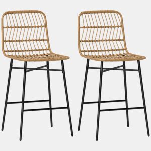 HOMCOM Conjunto de 2 Bancos Altos de Cozinha Bancos de Bar com Encosto e Assento em Vime Sintético Carga 120 kg Bancos de Bar Modernos para Cozinha Sala de Jantar 43x56x101 cm Marrom Claro
