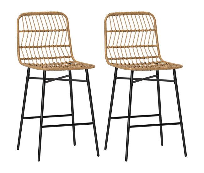 Homcom conjunto de 2 taburetes altos de cocina taburetes de bar con respaldo y asiento de ratán carga 120 kg sillas de bar modernas para cocina comedor marrón