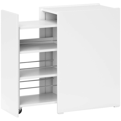 HOMCOM Armário de Casa de Banho Estreito com Gaveta Deslizante e Rodas Móvel de Casa de Banho com 3 Compartimentos Móvel Auxiliar para Espaços Pequenos 47x30x66,5 cm Branco