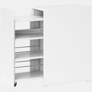 HOMCOM Armário de Casa de Banho Estreito com Gaveta Deslizante e Rodas Móvel de Casa de Banho com 3 Compartimentos Móvel Auxiliar para Espaços Pequenos 47x30x66,5 cm Branco