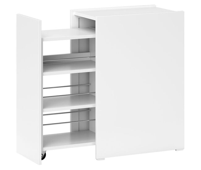 Homcom armario de baño estrecho con cajón deslizante y ruedas mueble de baño con 3 compartimentos mueble auxiliar para espacios pequeños 47x30x66,5 cm blanco