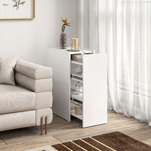 HOMCOM Armário de Casa de Banho Estreito com Gaveta Deslizante e Rodas Móvel de Casa de Banho com 3 Compartimentos Móvel Auxiliar para Espaços Pequenos 47x30x66,5 cm Branco