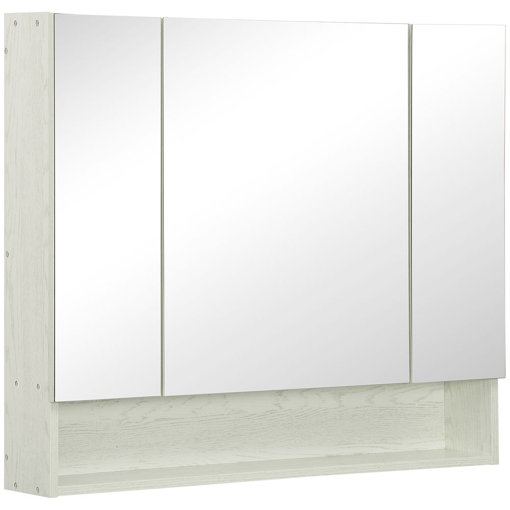 Kleankin armario de baño con espejo armario de pared con 3 puertas estante ajustable y compartimento mueble de baño colgante para salón 90x15x75 cm