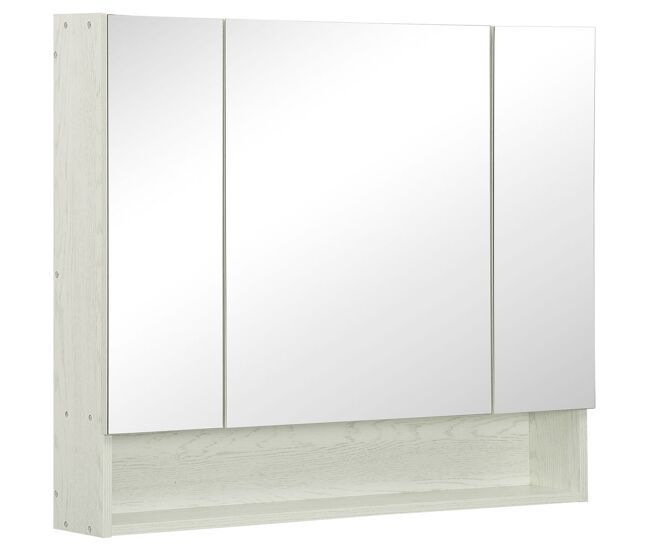 Kleankin armario de baño con espejo armario de pared con 3 puertas estante ajustable y compartimento mueble de baño colgante para salón 90x15x75 cm