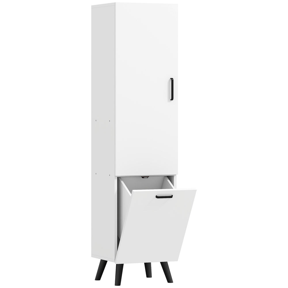 Homcom armario de baño alto con cesto ropa sucia columna de baño estrecho con puerta y estantes mueble auxiliar para salón cocina 35x31,5x144 cm