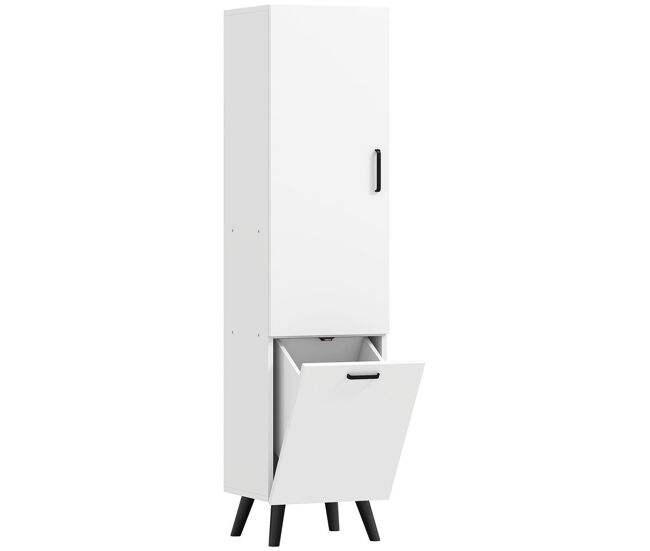 Homcom armario de baño alto con cesto ropa sucia columna de baño estrecho con puerta y estantes mueble auxiliar para salón cocina 35x31,5x144 cm