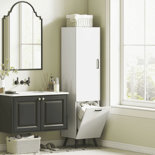 HOMCOM Coluna Casa de Banho Armário Alto Casa de Banho Estreito com 2 Portas e Prateleiras Móvel para Sala de Estar Cozinha 35x31,5x144 cm Branco