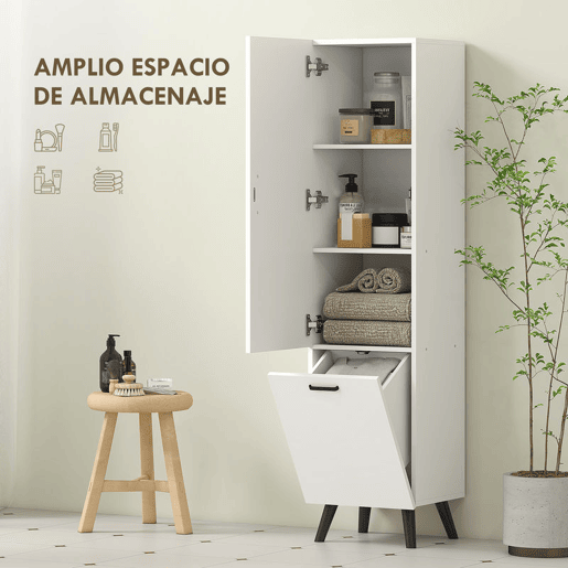 HOMCOM Coluna Casa de Banho Armário Alto Casa de Banho Estreito com 2 Portas e Prateleiras Móvel para Sala de Estar Cozinha 35x31,5x144 cm Branco