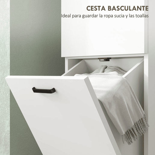 HOMCOM Coluna Casa de Banho Armário Alto Casa de Banho Estreito com 2 Portas e Prateleiras Móvel para Sala de Estar Cozinha 35x31,5x144 cm Branco