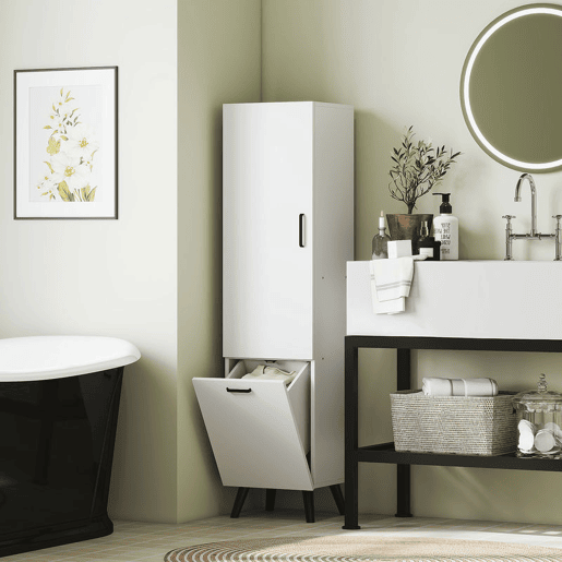 HOMCOM Coluna Casa de Banho Armário Alto Casa de Banho Estreito com 2 Portas e Prateleiras Móvel para Sala de Estar Cozinha 35x31,5x144 cm Branco