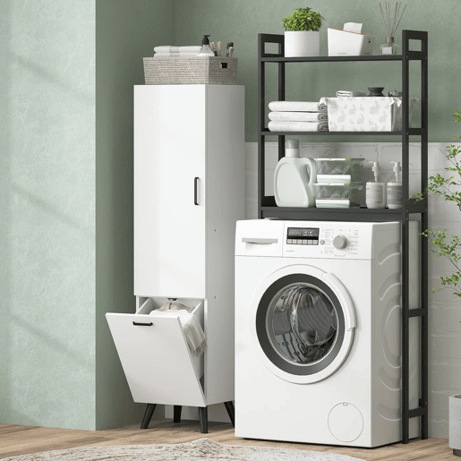 HOMCOM Coluna Casa de Banho Armário Alto Casa de Banho Estreito com 2 Portas e Prateleiras Móvel para Sala de Estar Cozinha 35x31,5x144 cm Branco