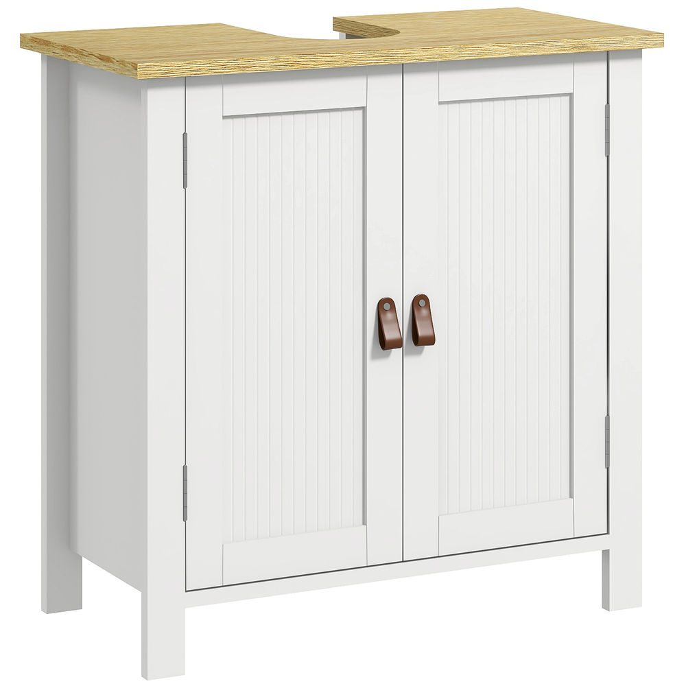 Kleankin mueble bajo lavabo mueble de lavabo con pie mueble de baño con 2 puertas 2 mangos y estante ajustable sin lavabo 60x30x60 cm blanco