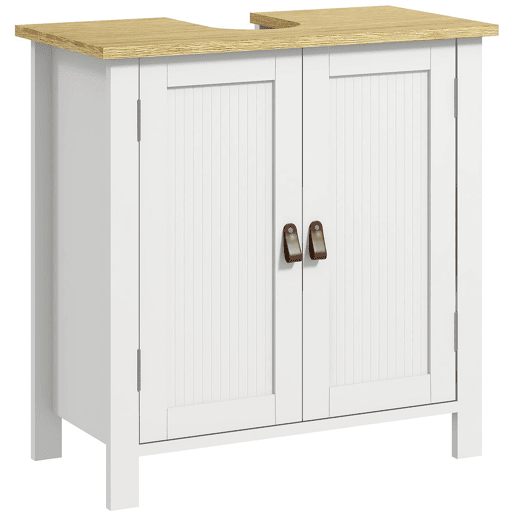 kleankin Móvel para Lavatório Pousar Móvel para Lavatório em Pé com 2 Portas 2 Puxadores e Prateleira Ajustável sem Lavatório 60x30x60 cm Branco