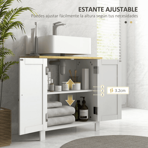 kleankin Móvel para Lavatório Pousar Móvel para Lavatório em Pé com 2 Portas 2 Puxadores e Prateleira Ajustável sem Lavatório 60x30x60 cm Branco