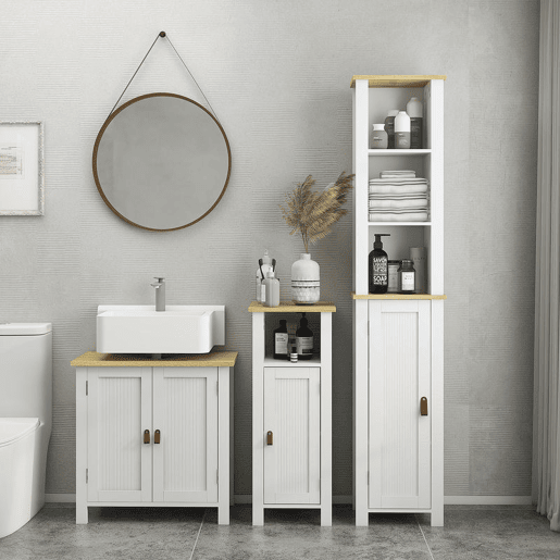 kleankin Móvel para Lavatório Pousar Móvel para Lavatório em Pé com 2 Portas 2 Puxadores e Prateleira Ajustável sem Lavatório 60x30x60 cm Branco