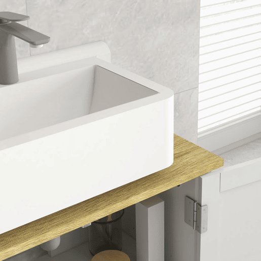 kleankin Móvel para Lavatório Pousar Móvel para Lavatório em Pé com 2 Portas 2 Puxadores e Prateleira Ajustável sem Lavatório 60x30x60 cm Branco