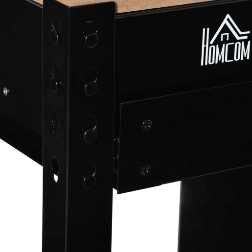 HOMCOM Bancada de Trabalho 98,5x48x140 cm Carga 100 kg Mesa de Trabalho com Painel Perfurado Gaveta Prateleira e Armário com Fechadura Preto