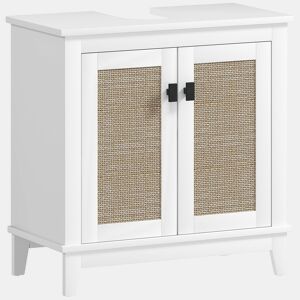 HOMCOM Móvel para Lavatório Pousar Armário Casa de Banho com 2 Portas de Vime PE 2 Prateleiras e Sistema Anti-Tombo para Casa de Banho 60x30x30 cm Branco