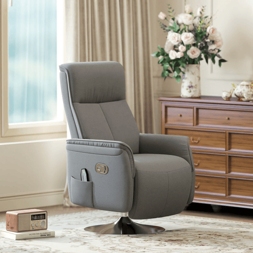 HOMCOM Poltrona de Massagem Elétrica com Apoio para os Pés Poltrona Relax Giratória Reclinável até 135° com Controlo Remoto 10 Pontos de Massagem e Bolso Lateral 68,5x84x110 cm Cinzento