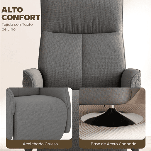 HOMCOM Poltrona de Massagem Elétrica com Apoio para os Pés Poltrona Relax Giratória Reclinável até 135° com Controlo Remoto 10 Pontos de Massagem e Bolso Lateral 68,5x84x110 cm Cinzento