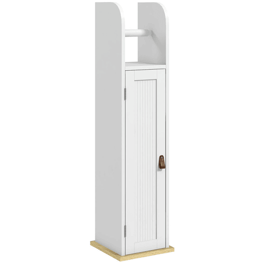kleankin Armário Casa de Banho Armário Auxiliar Casa de Banho com Prateleiras Ajustáveis e Suporte para Papel Higiénico 20x20x80 cm Branco
