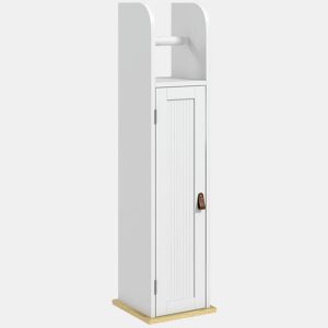 kleankin Armário Casa de Banho Armário Auxiliar Casa de Banho com Prateleiras Ajustáveis e Suporte para Papel Higiénico 20x20x80 cm Branco
