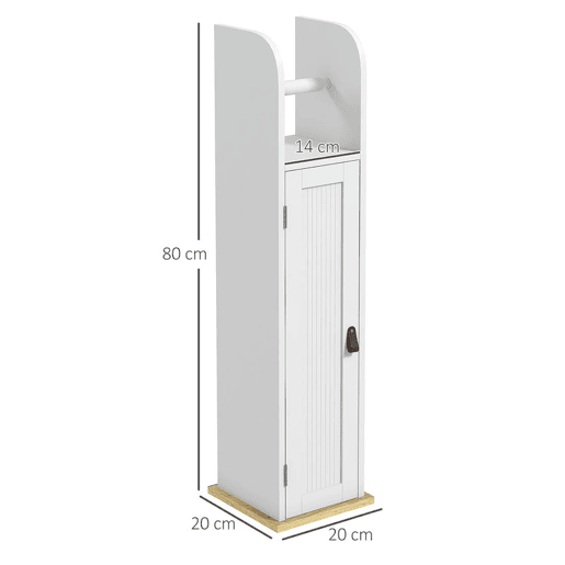 kleankin Armário Casa de Banho Armário Auxiliar Casa de Banho com Prateleiras Ajustáveis e Suporte para Papel Higiénico 20x20x80 cm Branco
