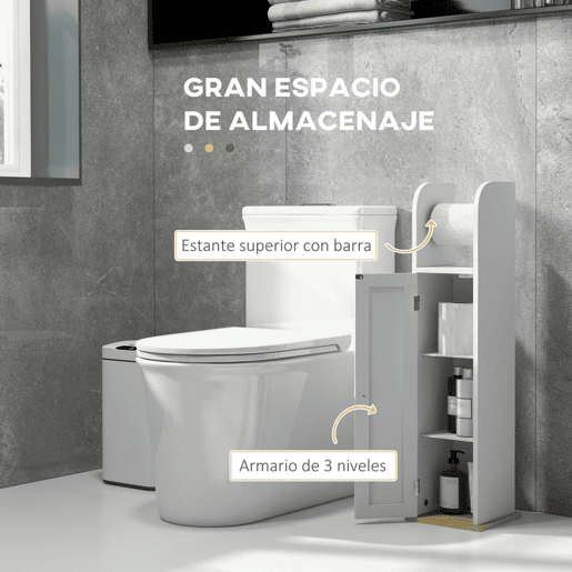 kleankin Armário Casa de Banho Armário Auxiliar Casa de Banho com Prateleiras Ajustáveis e Suporte para Papel Higiénico 20x20x80 cm Branco